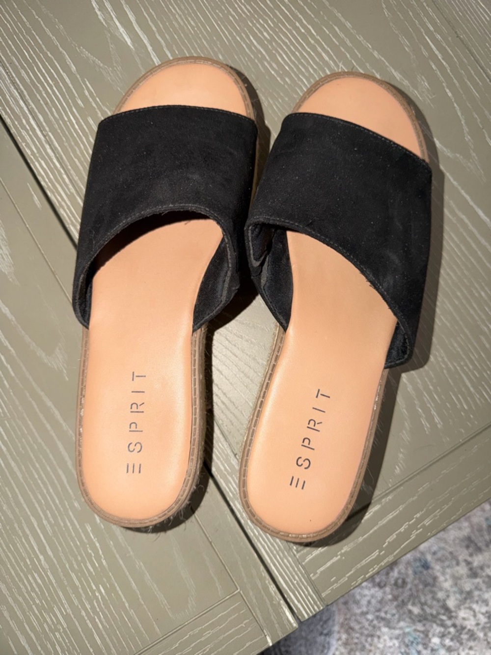 Esprit Black Slide Mules with Tan Footbed